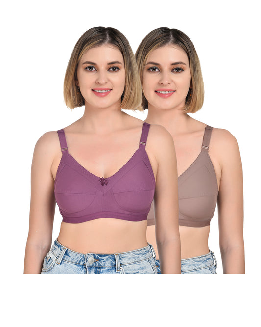 Chahat Comfort Pack of 2 Cotton Non-Padded Wire-Free Bras for Women Cut & Sew,Soft, Breathable, Everyday Fit(Colors May Vary)