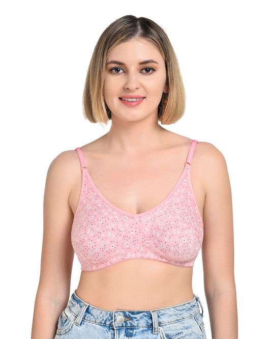 Chahat Piku Women's Cotton Rich Printed Bras (Pack of 3) Cut & Sew,Wire-Free, Non-Padded, Soft Hosiery Fabric Comfortable Fit (Size Runs Small)