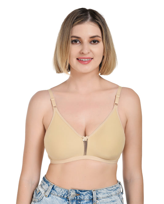 Chahat Anshika Pack of 3 Non Padded Bra, Cotton Rich Hosiery Fabric Wire Free T-Shirt Bra Skin, White & Black