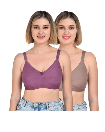 Chahat Comfort Pack of 2 Cotton Non-Padded Wire-Free Bras for Women Cut & Sew,Soft, Breathable, Everyday Fit
