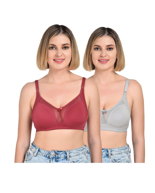 Chahat Karishma Pack of 2 Non-Padded Wire-Free Cotton Rich Designer Seamless T-Shirt Bra for Women, Soft Hosiery Fabric for Comfortable