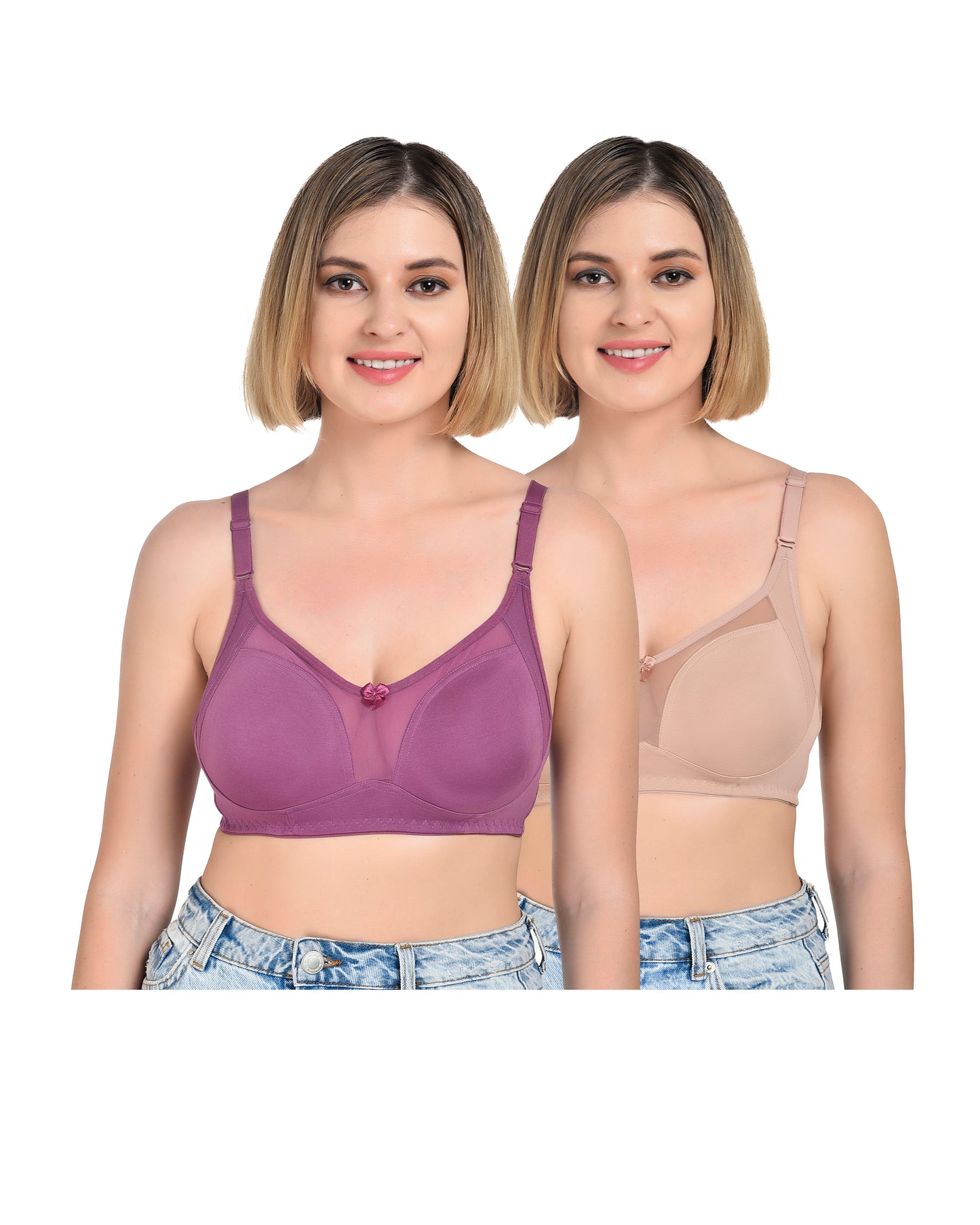 Chahat Karishma Pack of 2 Non-Padded Wire-Free Cotton Rich Designer Seamless T-Shirt Bra for Women, Soft Hosiery Fabric for Comfortable