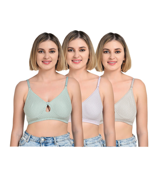 Chahat Maria Womens Cotton T-Shirt Bra  Pack of 3 Non-Padded, Wire-Free, Seamless, Soft & Breathable Printed Bras for Everyday Comfort