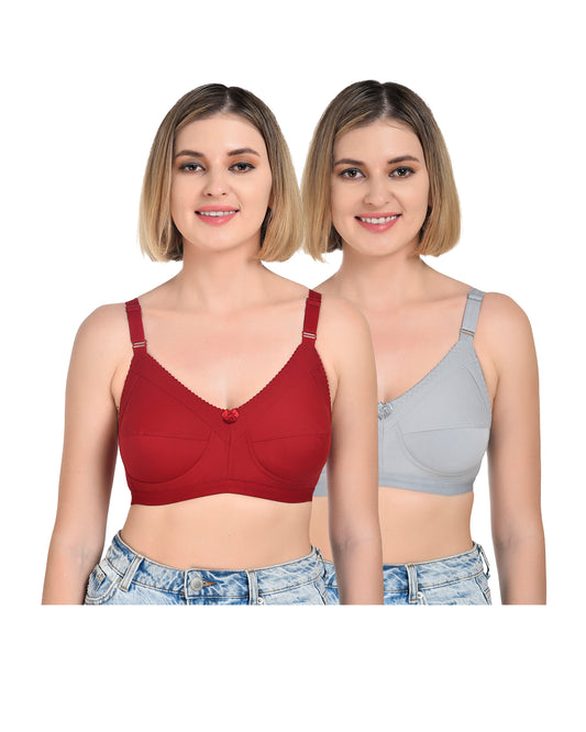 Chahat Comfort Pack of 2 Cotton Non-Padded Wire-Free Bras for Women Cut & Sew,Soft, Breathable, Everyday Fit