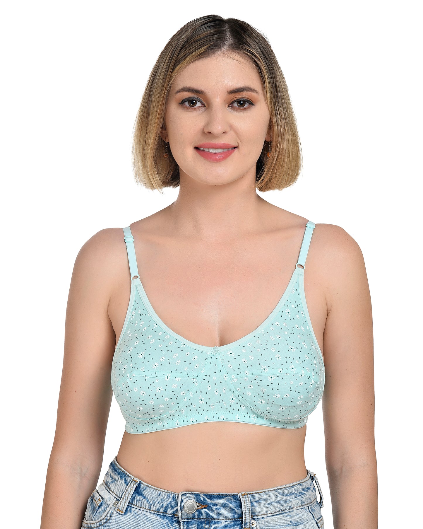 Chahat Piku Women's Cotton Rich Printed Bras (Pack of 3) Cut & Sew,Wire-Free, Non-Padded, Soft Hosiery Fabric Comfortable Fit (Size Runs Small)