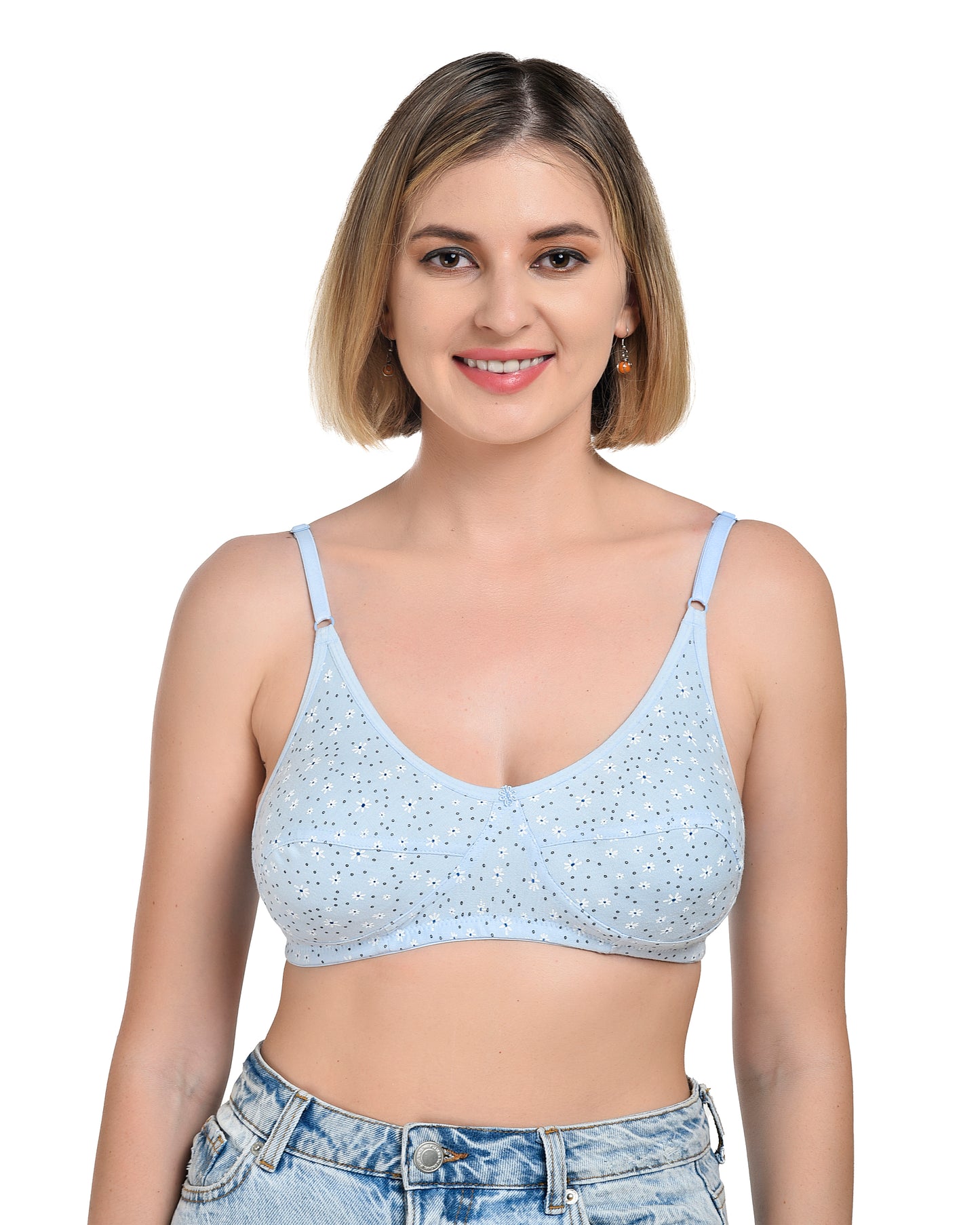 Chahat Piku Women's Cotton Rich Printed Bras (Pack of 3) Cut & Sew,Wire-Free, Non-Padded, Soft Hosiery Fabric Comfortable Fit (Size Runs Small)