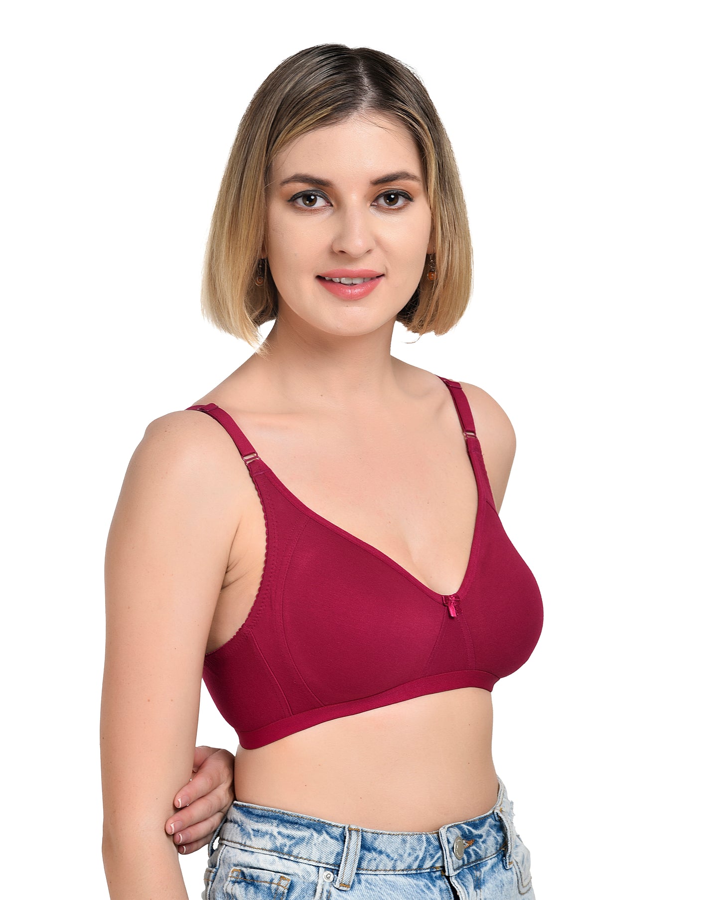 Chahat Touch Womens Pack of 3 Non Padded Cotton Rich Seamless Wire-Free T-Shirt Bras Comfortable Everyday Wear