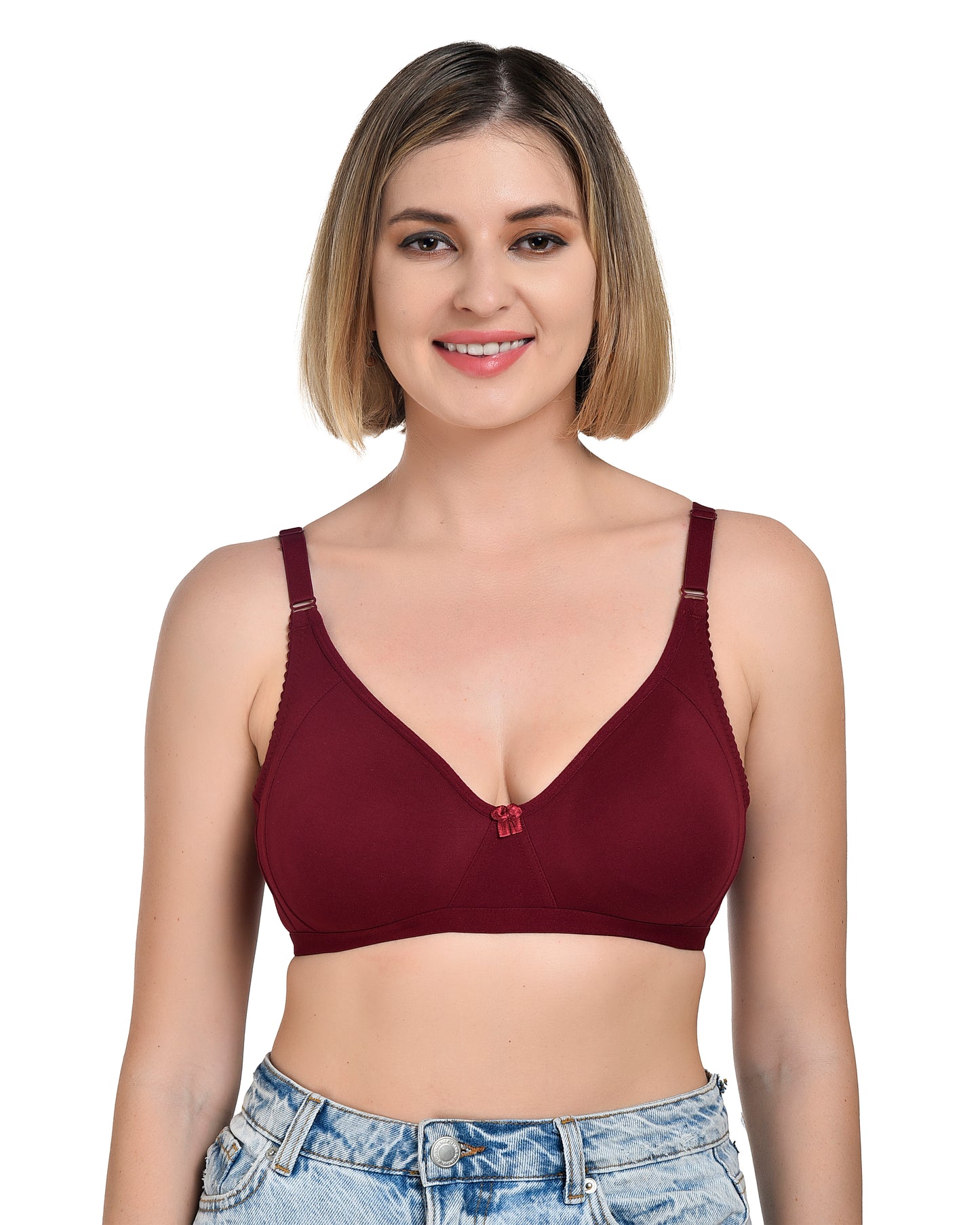 Chahat Touch Womens Pack of 3 Non Padded Cotton Rich Seamless Wire-Free T-Shirt Bras Comfortable Everyday Wear