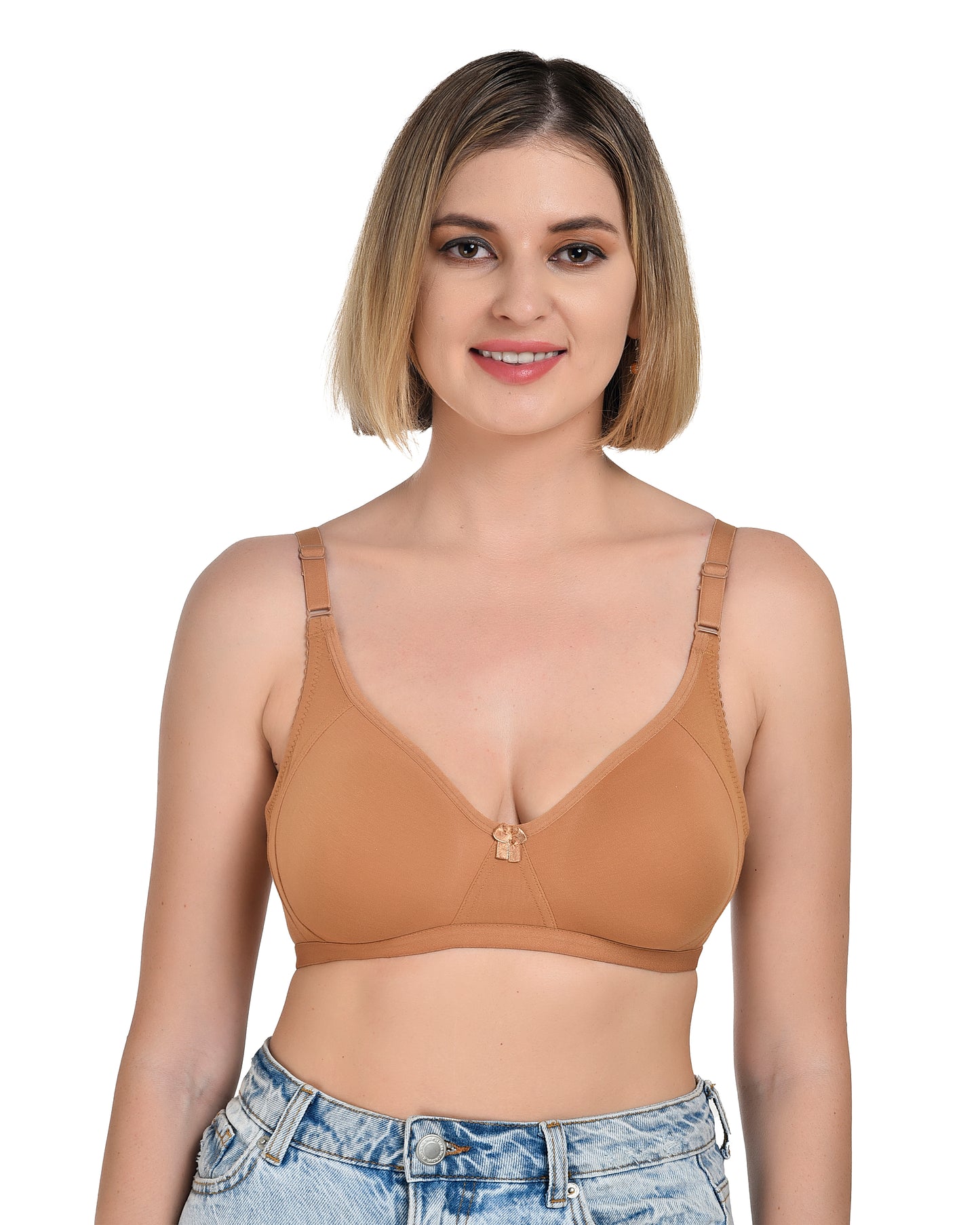 Chahat Touch Womens Pack of 3 Non Padded Cotton Rich Seamless Wire-Free T-Shirt Bras Comfortable Everyday Wear
