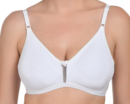 Chahat Anshika Pack of 3 Non Padded Bra, Cotton Rich Hosiery Fabric Wire Free T-Shirt Bra Skin, White & Black