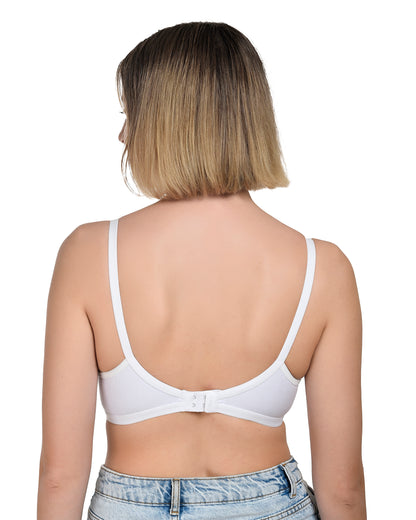 Chahat Anshika Pack of 3 Non Padded Bra, Cotton Rich Hosiery Fabric Wire Free T-Shirt Bra Skin, White & Black