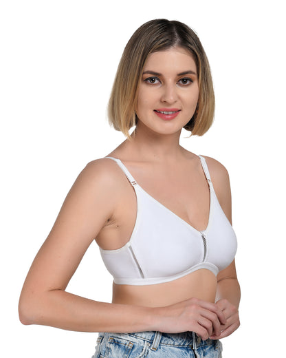 Chahat Anshika Pack of 3 Non Padded Bra, Cotton Rich Hosiery Fabric Wire Free T-Shirt Bra Skin, White & Black