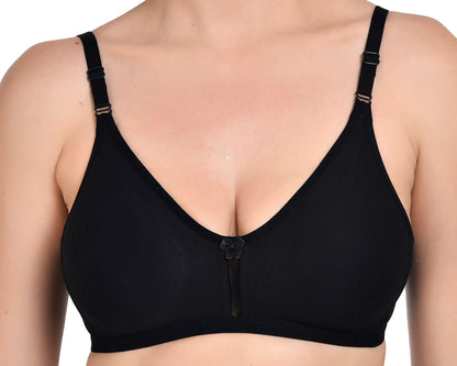Chahat Anshika Pack of 3 Non Padded Bra, Cotton Rich Hosiery Fabric Wire Free T-Shirt Bra Skin, White & Black