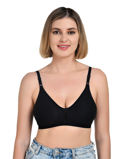 Chahat Anshika Pack of 3 Non Padded Bra, Cotton Rich Hosiery Fabric Wire Free T-Shirt Bra Skin, White & Black